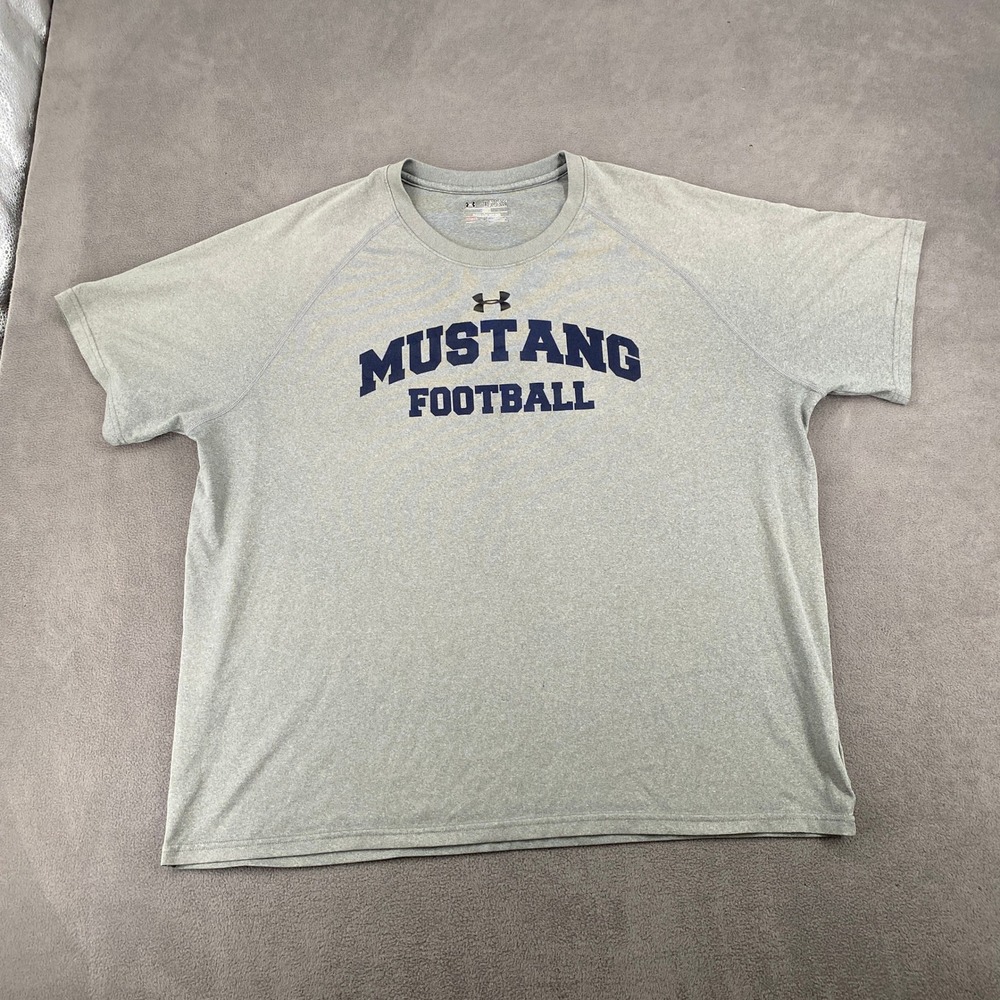 Under Armour Mustang Football HeatGear T-Shirt Gray Mens 2XL Loose Fit Raglan